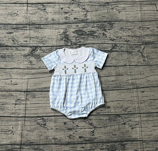 Embroidery Crosses Baby Boys Blue Checked Easter Collar Rompers Preorder 1.14