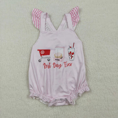 Sibling Clothing Baby Girls Pink Stripe Best Day Ever Tunic Ruffle Short Clothes Set Back Bow Rompers