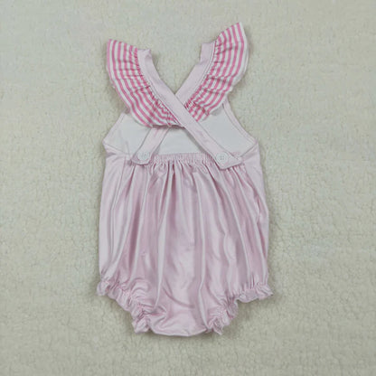 Sibling Clothing Baby Girls Pink Stripe Best Day Ever Tunic Ruffle Short Clothes Set Back Bow Rompers