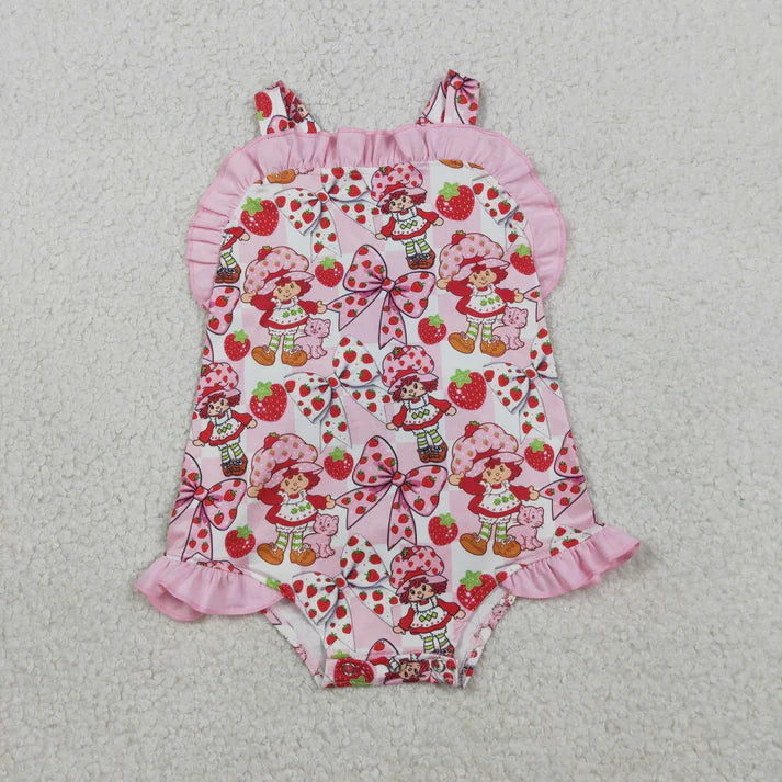 Sibling Clothing Baby Strawberry Girls Bows Tunic Ruffle Short Clothes Set Back Bow Rompers