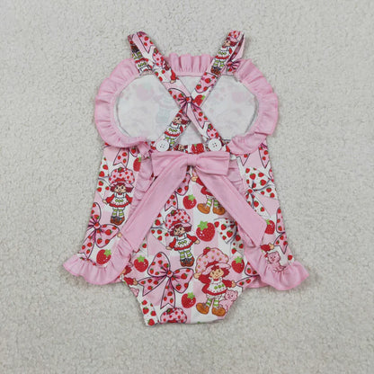 Sibling Clothing Baby Strawberry Girls Bows Tunic Ruffle Short Clothes Set Back Bow Rompers