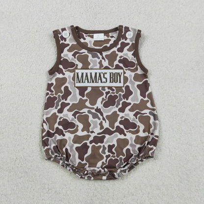Kids Sibling Clothing Embroidery Mama's Boy Girl Brown Camo Shorts Clothes Set Dress Rompers