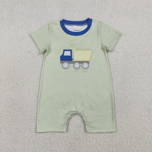 Sibling Baby Boys Embroidery Tractors Stripe Top Short Clothes Set Rompers