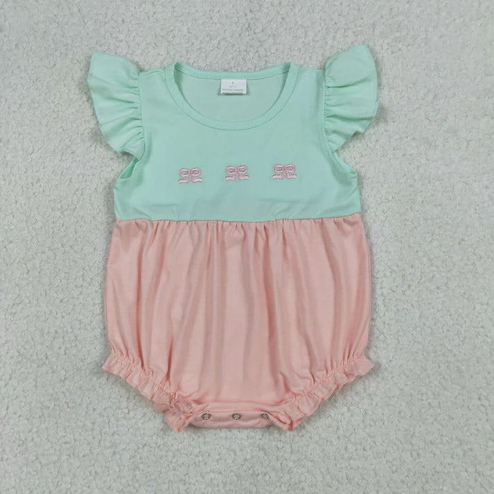 Sibling Baby Girls Clothes Flutter Sleeves Embroidery Bows Knee Length Dress Ruffle Rompers