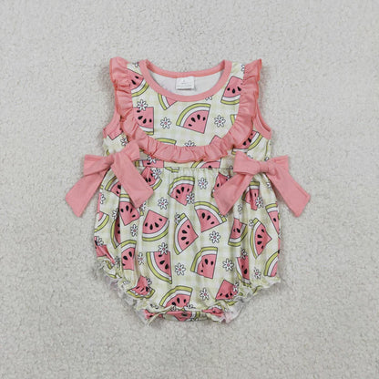 Sibling Baby Girls Sleeveless Watermelons Flowers Tunic Ruffle Shorts Clothes Set Rompers