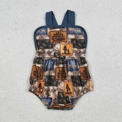 Sibling Baby Boys Deer Camo Checked Top Pockets Short Hunting Clothes Set Rompers