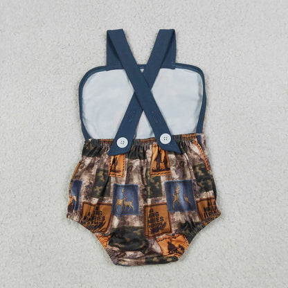 Sibling Baby Boys Deer Camo Checked Top Pockets Short Hunting Clothes Set Rompers