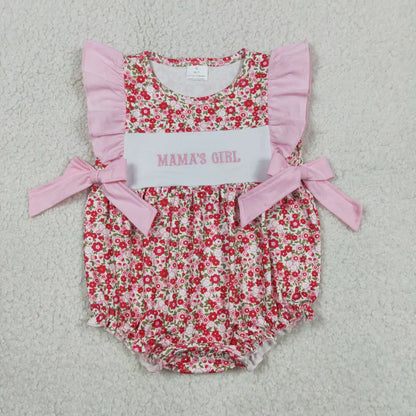 Sibling Embroidery Mama's Girl Flowers Tunic Ruffle Bummies Short Clothes Set Rompers
