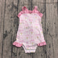 Baby Girls Pink Strap Flowers Back Bows Ruffle Rompers Preorder SR4112