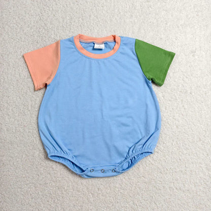 Sibling Baby Kids Short Sleeve Colorful Patchwork Rompers