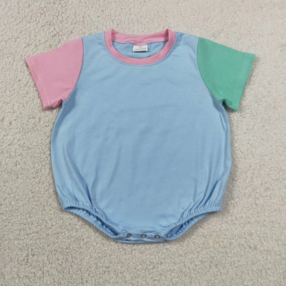 Sibling Baby Kids Short Sleeve Colorful Patchwork Rompers