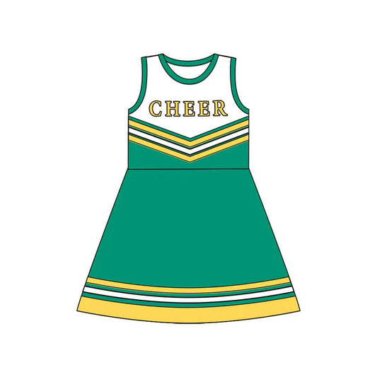 Preorder (moq 5)Baby Girls Green Gold Cheer Team Knee Length Dresses 8.12