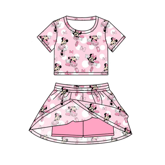 Preorder (moq 5)Baby Girls Pink Mouse Cartoon Top Skirt Skort Sets 6.19