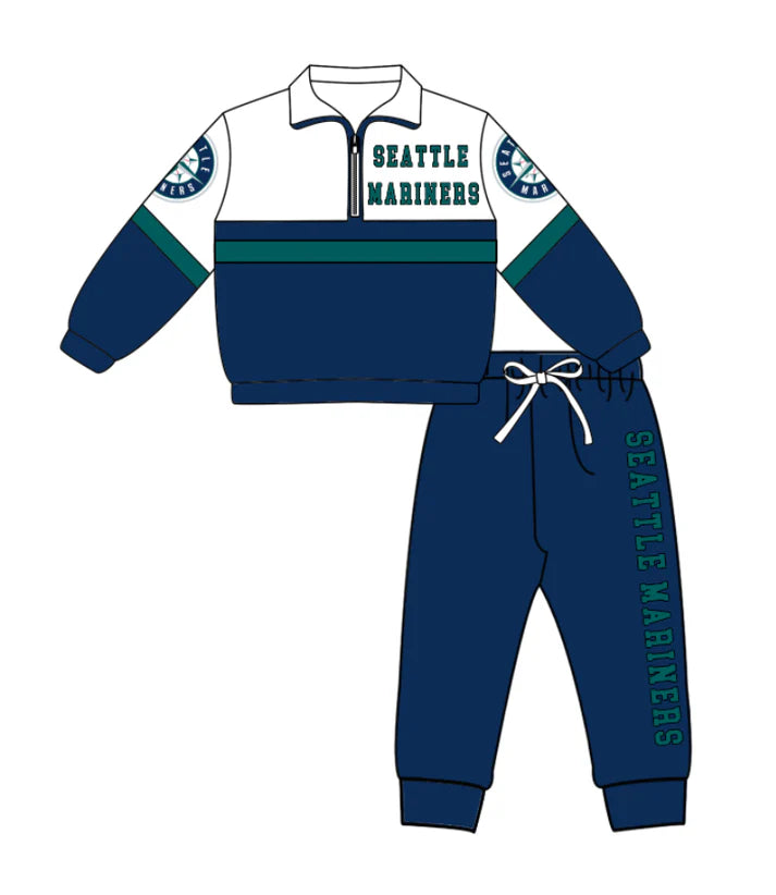 Preorder (moq 5)Baby Boys Seattle Marimers Zipper Pullover Jogger Pants Team Clothes Set 1.7