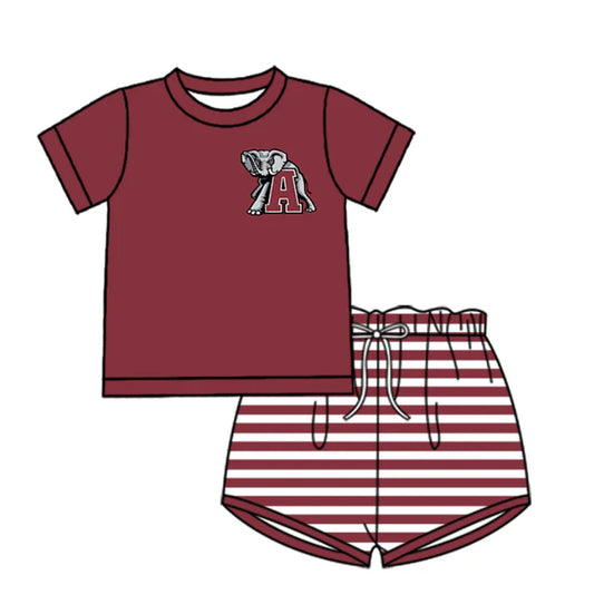 Preorder (moq 5)Baby Boys Red A Elephants Top Stripe Shorts Team Clothes Sets 12.27