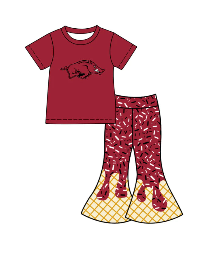 Preorder (moq 5)Baby Girls Red Bulls Top Drip Sprinkles Bell Bottom Pants Team Clothes Sets 11.27