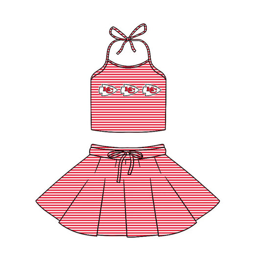 Preorder (moq 5)Baby Girls Strap Red Stripe KC Vest Top Skirt Shorts 2 Piece Team Swimsuits 12.29