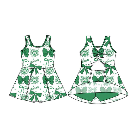 Preorder (moq 5)Baby Girls Sleeveless Green Wildcats Football Team Shorts Team Dresses 7.12