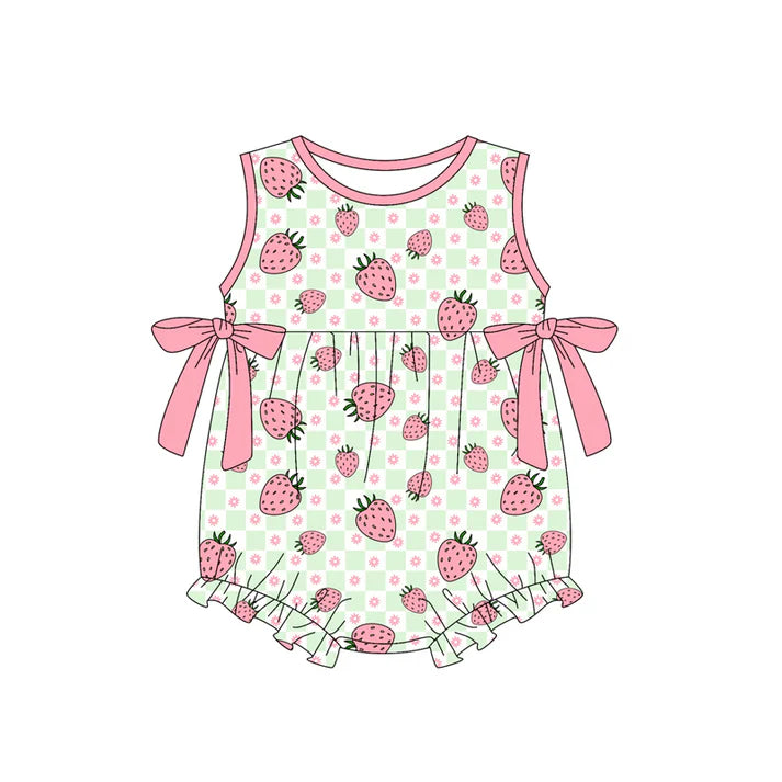 Preorder (moq 5)Baby Girls Flowers Strawberry Checked Ruffle Rompers 12.29