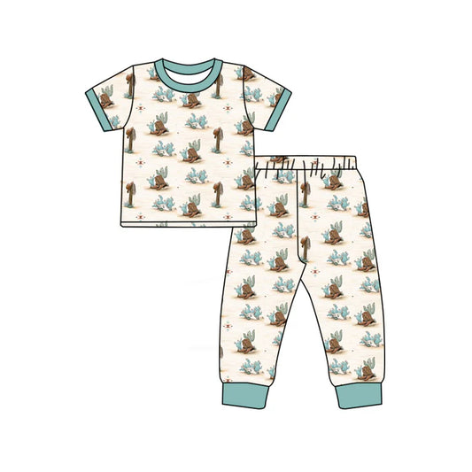 Preorder (moq 5)Baby Boys Cactus Boots Top Pants Western Pajamas Sets 12.31