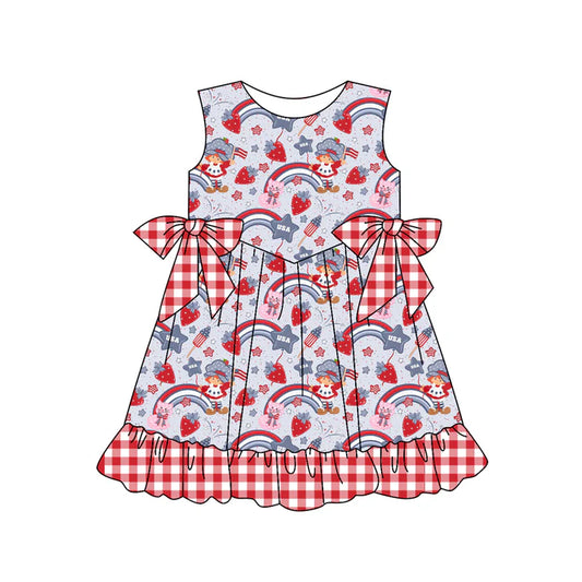 Preorder (moq 5)Baby Girls Strawberry Rainbows 4th of July Ruffle Knee Length Dresses 12.29