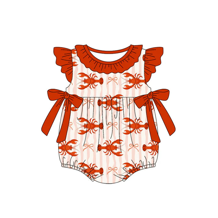 preorder(moq 5) Baby Girls Flutter Sleeve Bows Crayfishes Collar Ruffle Rompers 12.31