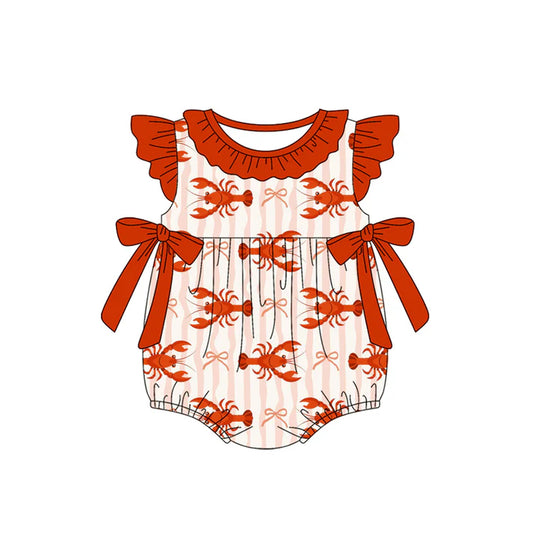 preorder(moq 5) Baby Girls Flutter Sleeve Bows Crayfishes Collar Ruffle Rompers 12.31