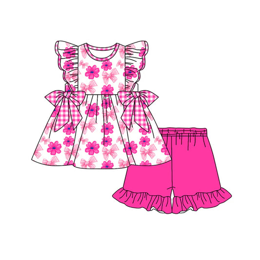 Preorder (moq 5)Baby Girls Flutter Sleeve Flowers Bows Tunic Ruffle Shorts Clothes Set 12.30