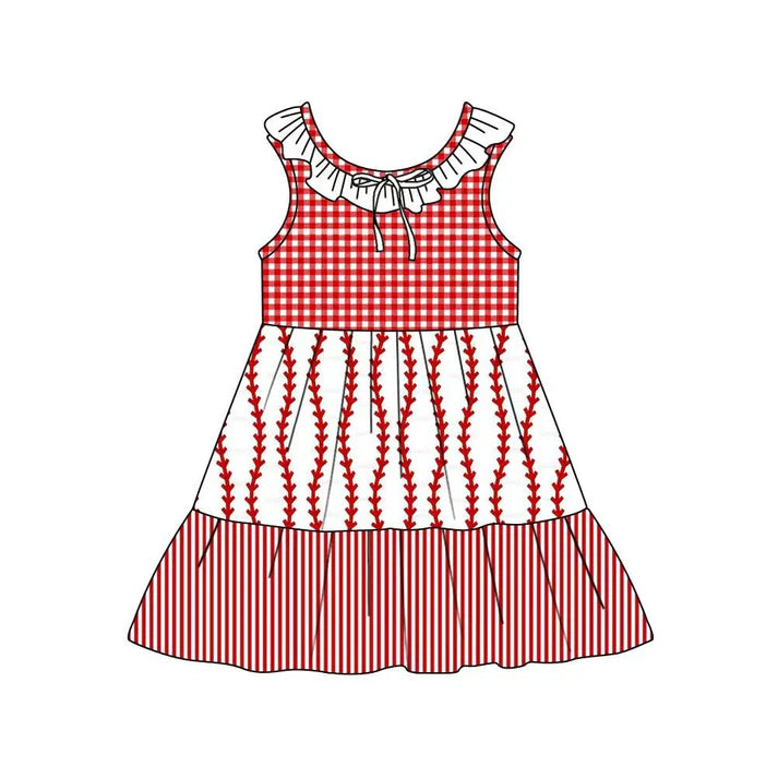 Preorder (moq 5)Baby Girls Collar Flowers Checked Stripe Patchwork Knee Length Dresses 12.4