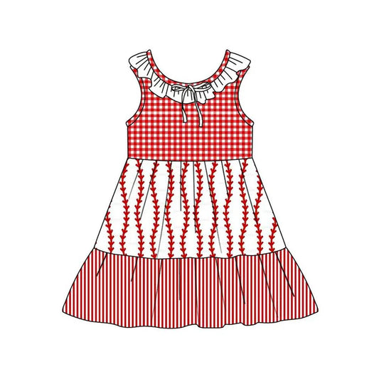 Preorder (moq 5)Baby Girls Collar Flowers Checked Stripe Patchwork Knee Length Dresses 12.4