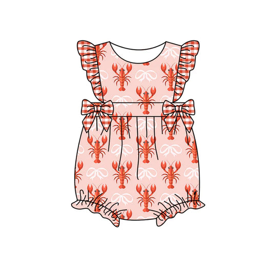 preorder(moq 5) Baby Girls Pink Flutter Sleeve Bows Crayfishes Ruffle Rompers 12.31