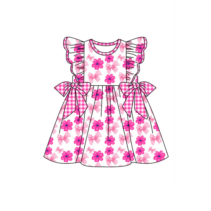 Preorder (moq 5)Baby Girls Flutter Sleeve Flowers Bows Knee Length Dresses 12.30