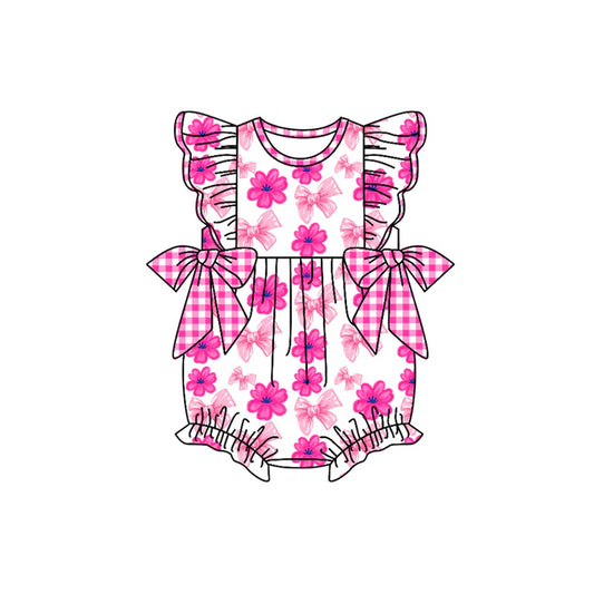 preorder(moq 5) Baby Girls Flutter Sleeve Flowers Bows Ruffle Rompers 12.30
