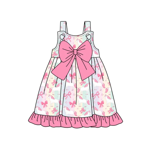 Preorder (moq 5)Baby Girls Strap Bows Hearts Horses Ruffle Knee Length Dresses 12.29