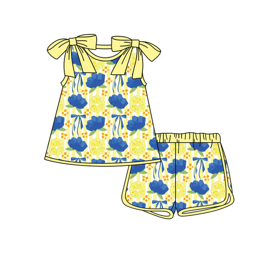 Preorder (moq 5)Baby Girls Bows Sleeveless Flowers Lemons Top Shorts Clothes Sets 12.24