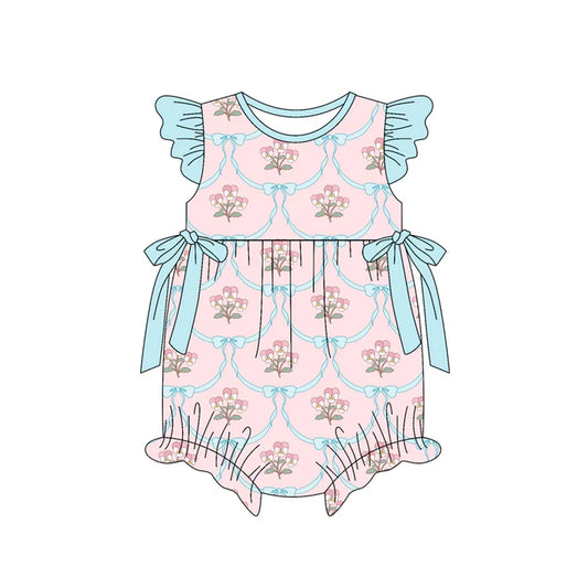 preorder(moq 5) Baby Girls Flutter Sleeve Flowers Bows Ruffle Rompers 12.30
