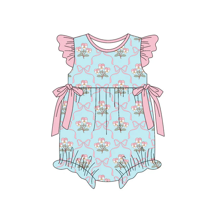 preorder(moq 5) Baby Girls Flutter Sleeve Flowers Bows Ruffle Rompers 12.30