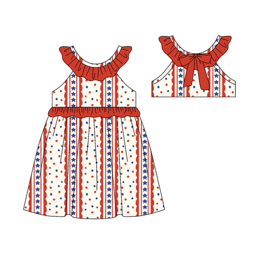 Preorder (moq 5)Baby Girls Stars Stripe Collar 4th of July Knee Length Dresses 12.26