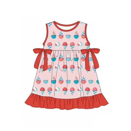 Preorder (moq 5)Baby Girls Sleeveless Ice Cream Bows Ruffle Knee Length Dresses 12.30