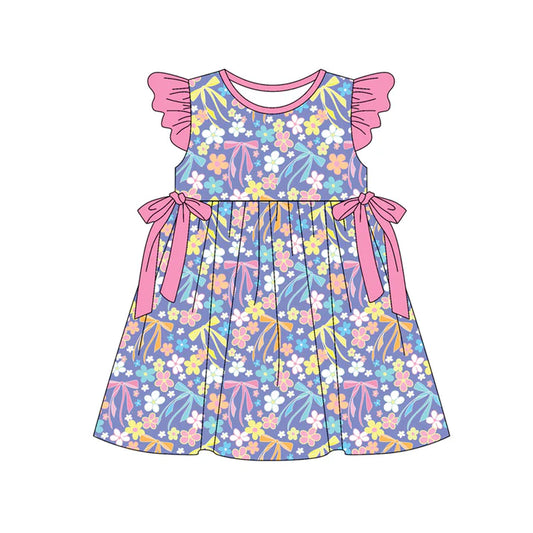 Preorder (moq 5)Baby Girls Flutter Sleeve Flowers Bows Knee Length Dresses 12.30