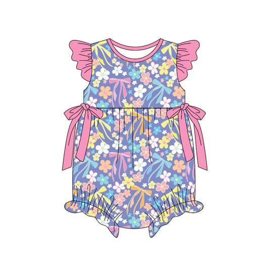 preorder(moq 5) Baby Girls Flutter Sleeve Flowers Bows Ruffle Rompers 12.30