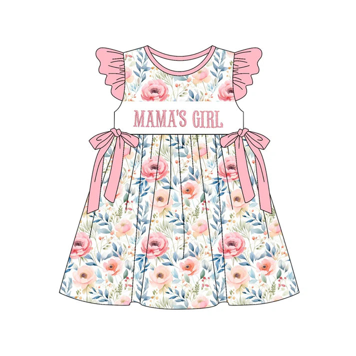 Preorder (moq 5)Baby Girls Flutter Sleeve Mama's Girl Flowers Knee Length Dresses 12.30