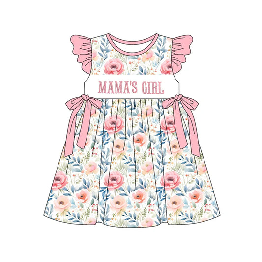 Preorder (moq 5)Baby Girls Flutter Sleeve Mama's Girl Flowers Knee Length Dresses 12.30
