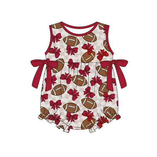 Preorder (moq 5)Baby Girls Sleeveless Bows Footballs Checked Team Ruffle Rompers 12.30