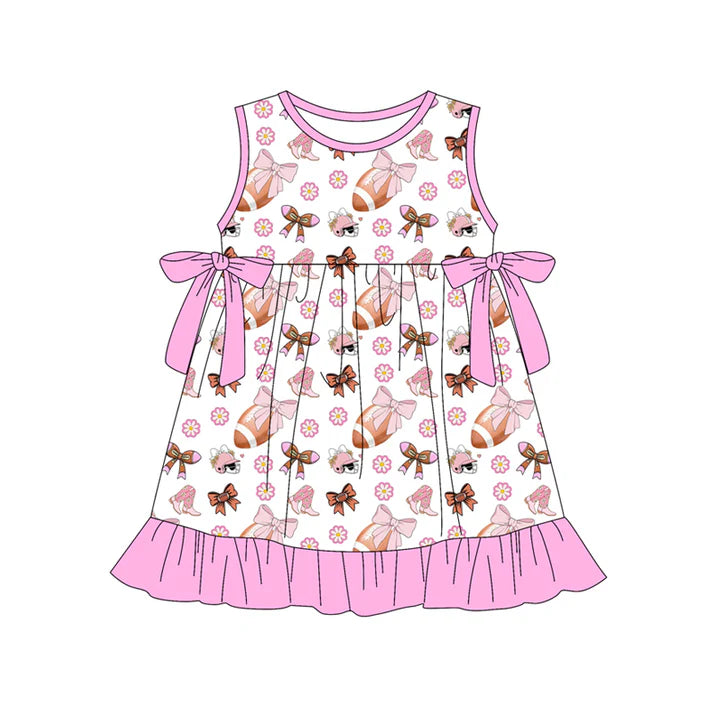 Preorder (moq 5)Baby Girls Flower Footballs Bows Team Ruffle Knee Length Dresses 12.30