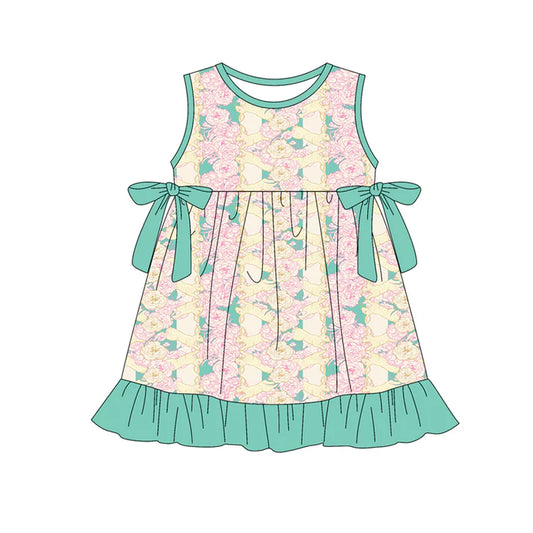 Preorder (moq 5)Baby Girls Rabbits Flowers Stripe Easter Ruffle Knee Length Dresses 12.30