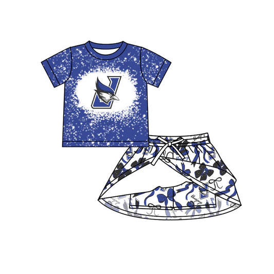 Preorder (moq 5)Baby Girls bluejays Top Bows Skirt Skort Team Sets 6.14