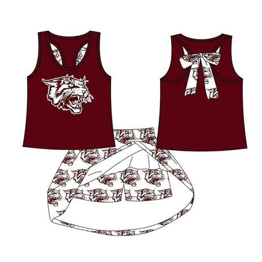 Preorder (moq 5)Baby Girls Wine Leopard vest team Top Skirt Skort Sets 8.12