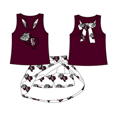 Preorder (moq 5)Baby Girls FB Dogs bow vest team Top Skirt Skort Sets 8.13