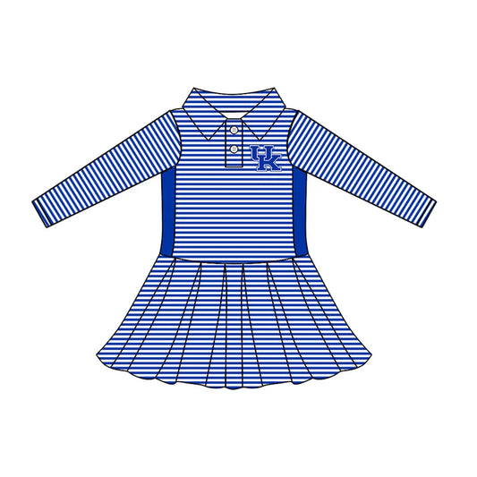 Preorder (moq 5)Baby Girls Long Sleeve Stripe Button UK Team Knee Length Dresses 7.22
